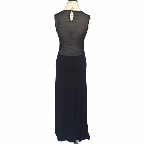 MONTEAU Black Deep-V Maxi Dress with Sheer Back - Picture 3 of 8